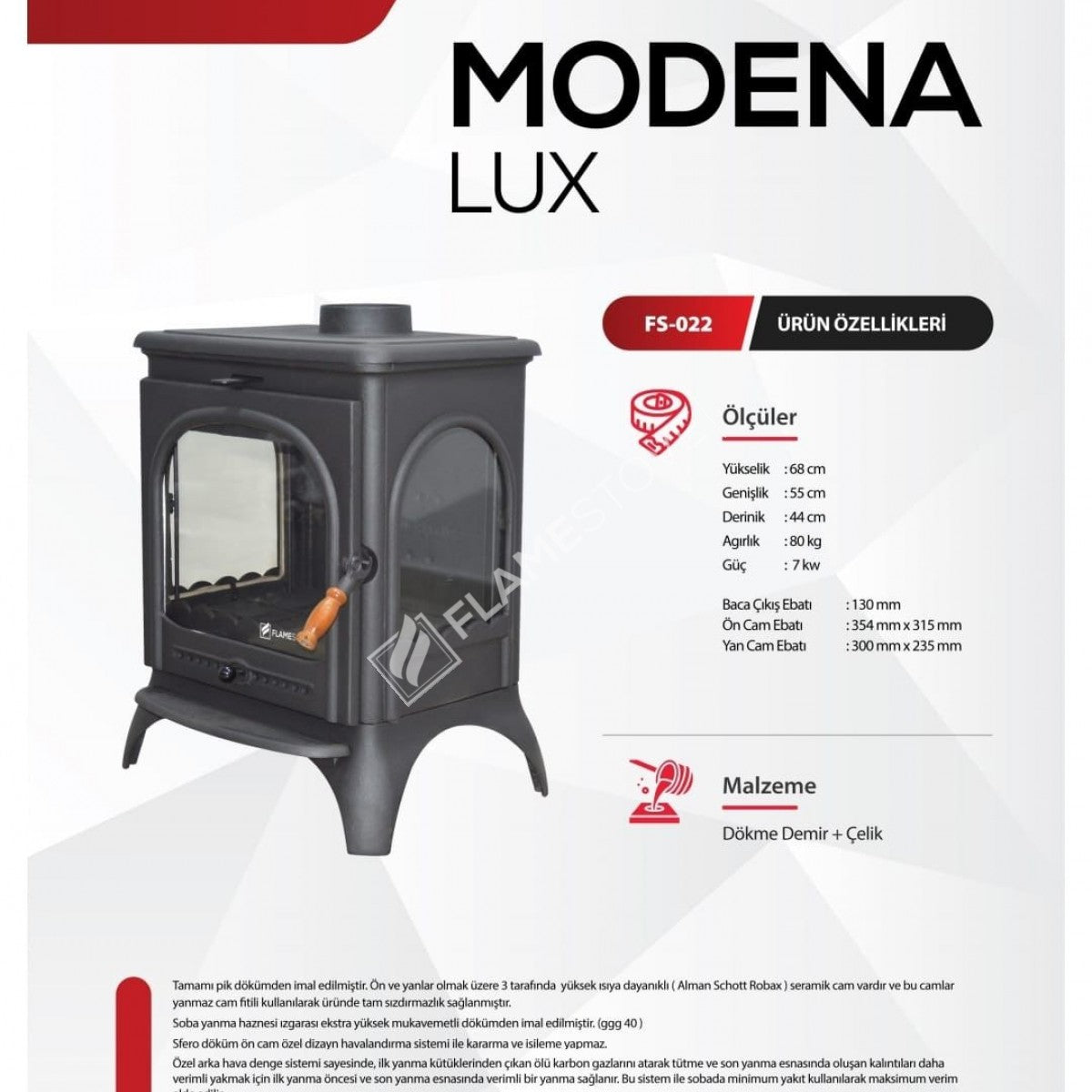 Lower the Lux 3 glass ashtray with high strength Casting Stove Modena | High Efficiency Wood & coal stove, Schott Robax Glass, shaking and an ash Discharge System 8 kW