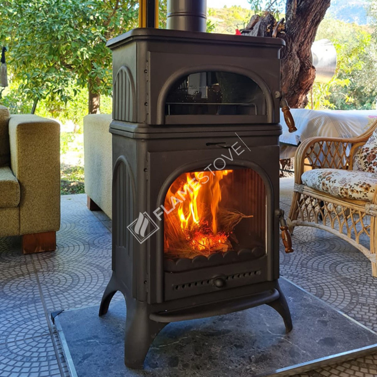 Praising Casting Furnaces Stove Modena High Strength | high efficiency Wood &amp; coal stove, Schott Robax Glass, wooden handle, 10 kW
