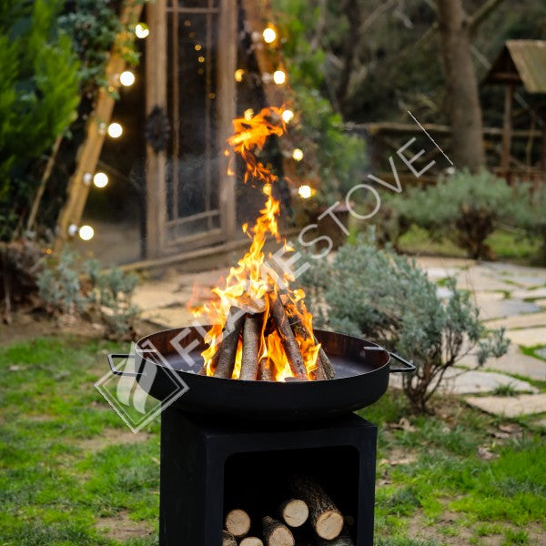 A fire pit flame cook | 60 cm diameter | 2.5 mm material st37 | Deep Reservoir | High-Capacity Wood
