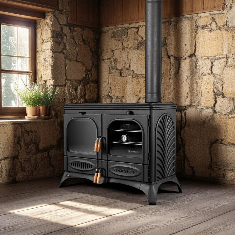 Casting Ultra Sirius FS-14 high-efficiency cast iron stove | German glazed ceramic | heat Power 9 kW | 130 mm the output of the chimney