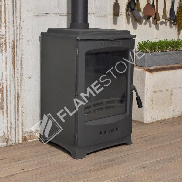 Lodi Stove Stove Fireplace Classic Flame | high efficiency Wood & coal stove, double Combustion, Class A, Schott Robax Glass, 5 kW