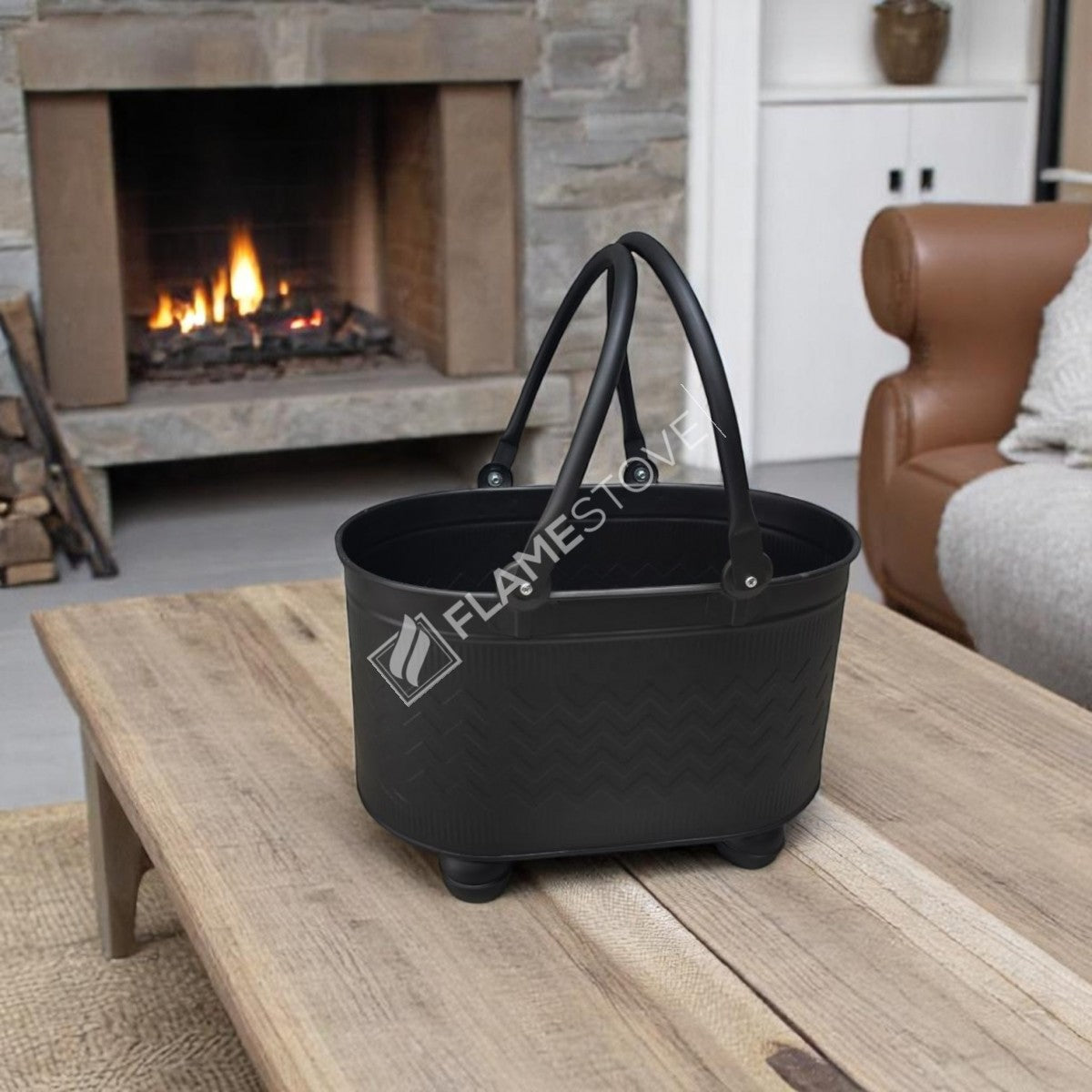 BALL ZIGZAG PRINTED FOOTED WOOD BUCKET