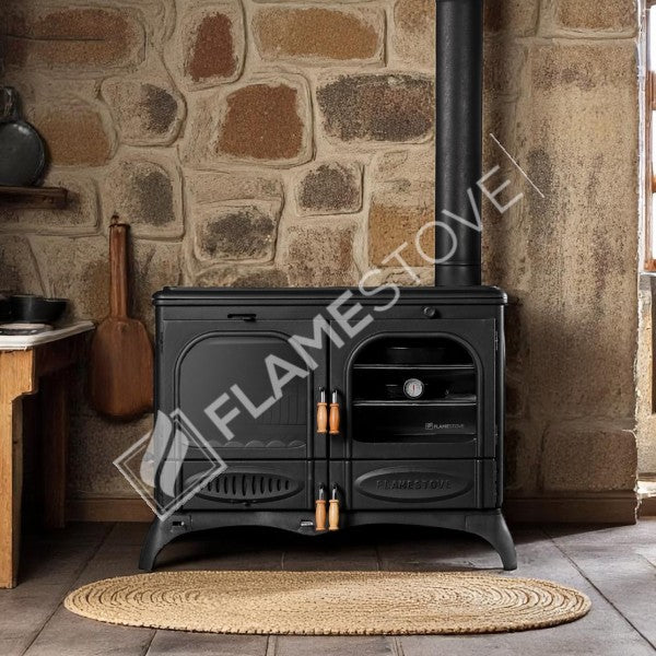 Palm Horizontal 3-Storey Kuzineli Casting Stove | High-Efficiency Dual-Combustion Wood & Coal Stove, Schott Robax Glass