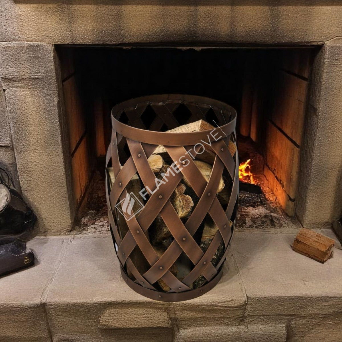 Wooden Indoor wood bucket mesh | aesthetic and functional Design | 35x35x52 cm