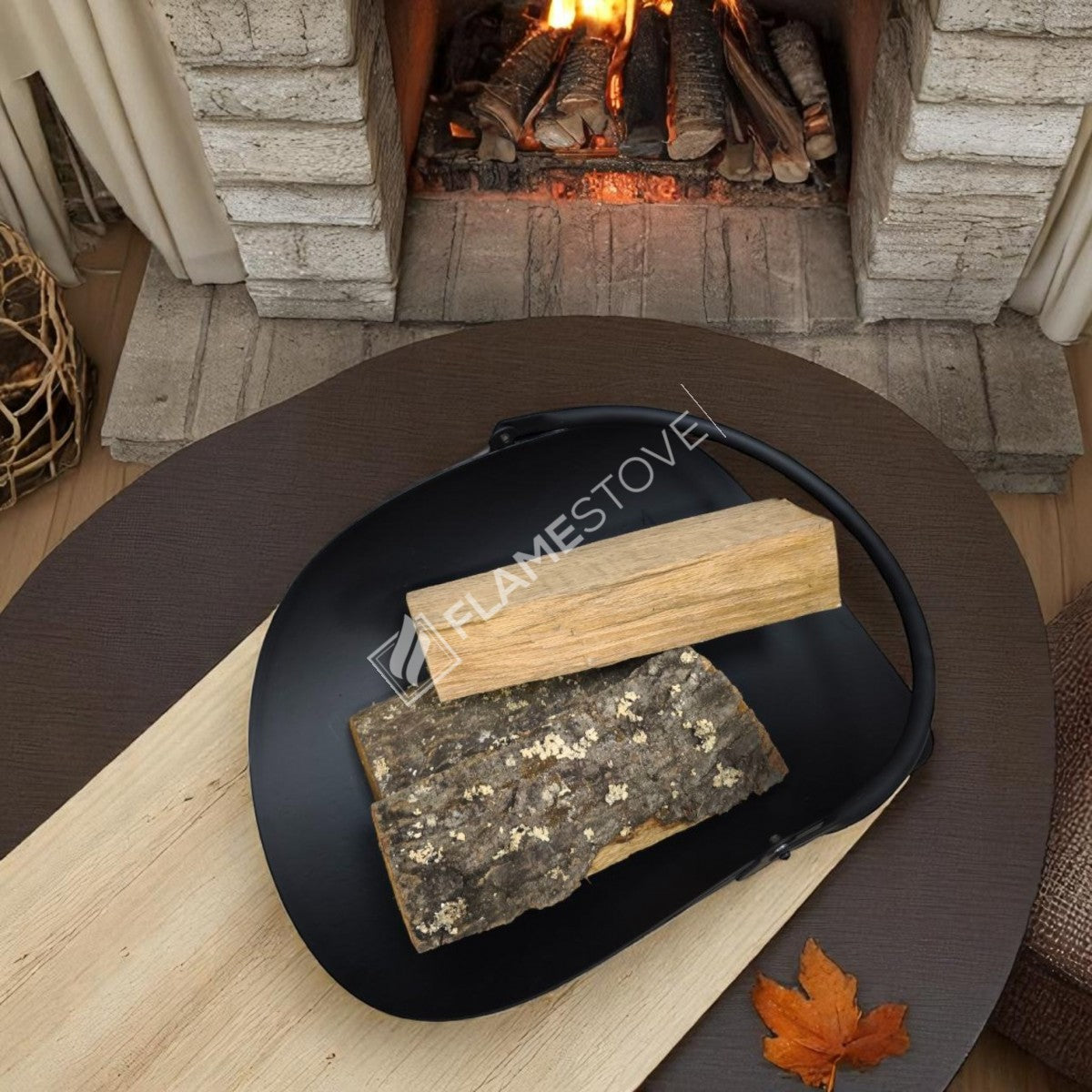 Wood bucket with handles Oval pipe | apartment fireplaces and Bucket | 59x40x20 cm | elegant and ergonomic