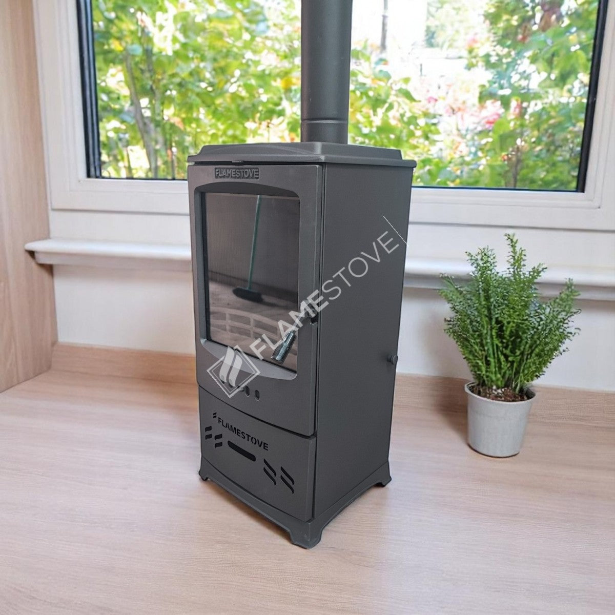 Lodi Stove Flame enameled cast Steel stove with internal reservoir | A double-fired, Schott Robax Glass, Odunluklu, 5 kW