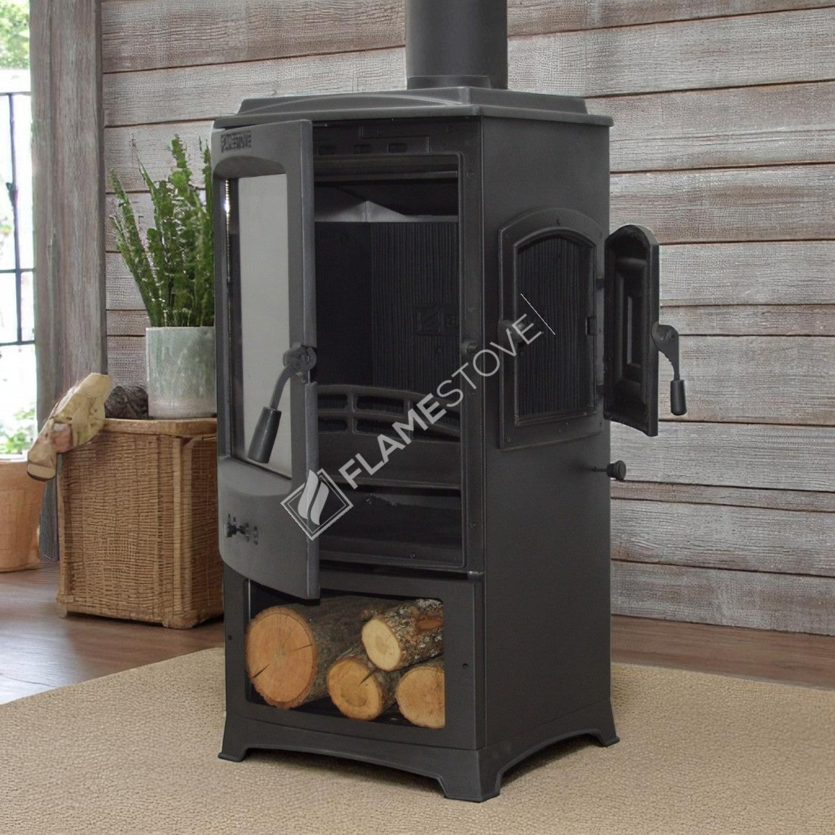 Lodi Flame Stove Side-Loading Odunluklu Fireplace Stove | High Efficiency Wood & Coal Stove, Double Combustion, Class A, Schott Robax Glass