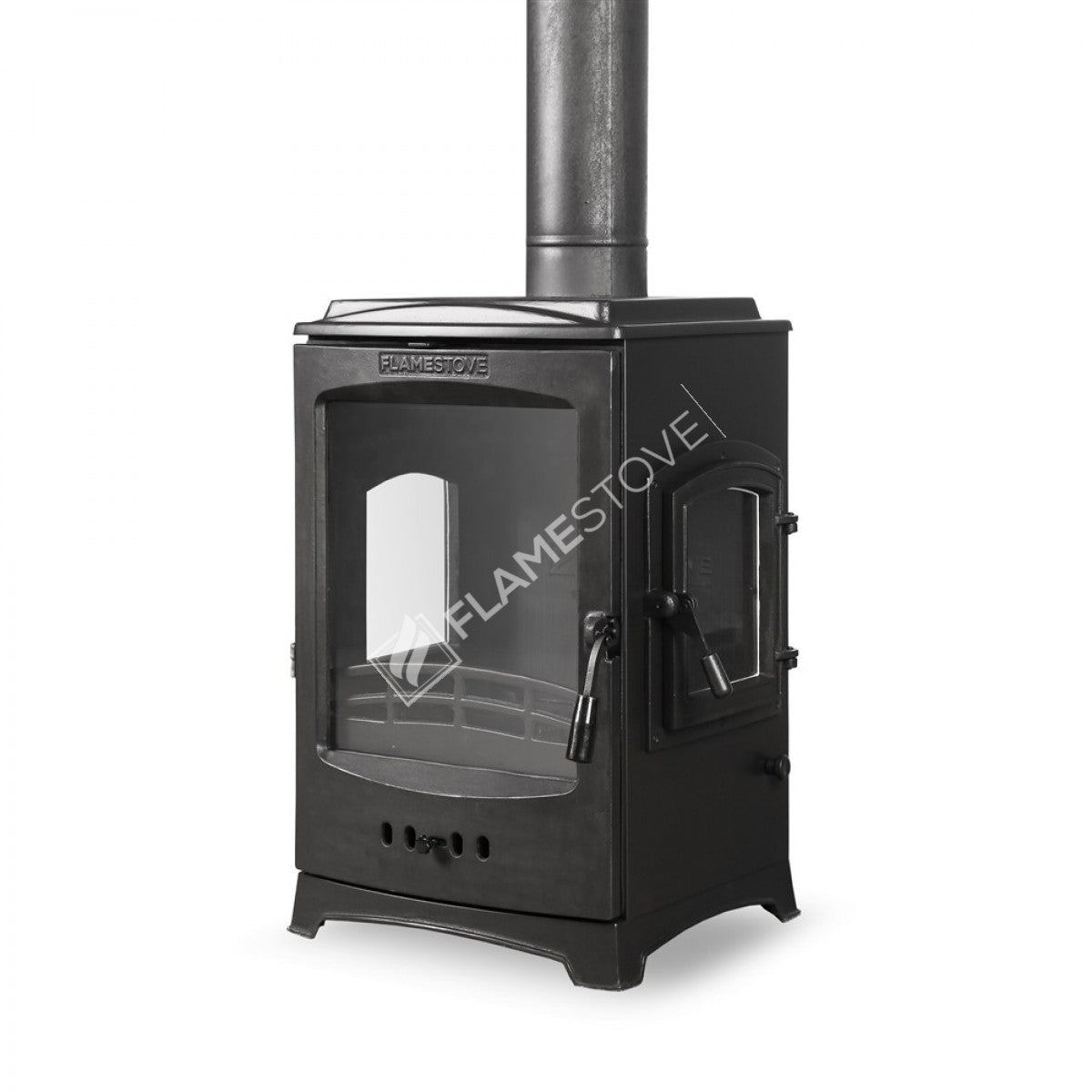 Three Glazed side loading Lodi Flame Stove Fireplace, Stove | high efficiency wood & coal stove, double Combustion, Class A, Schott Robax Glass, 5 kW
