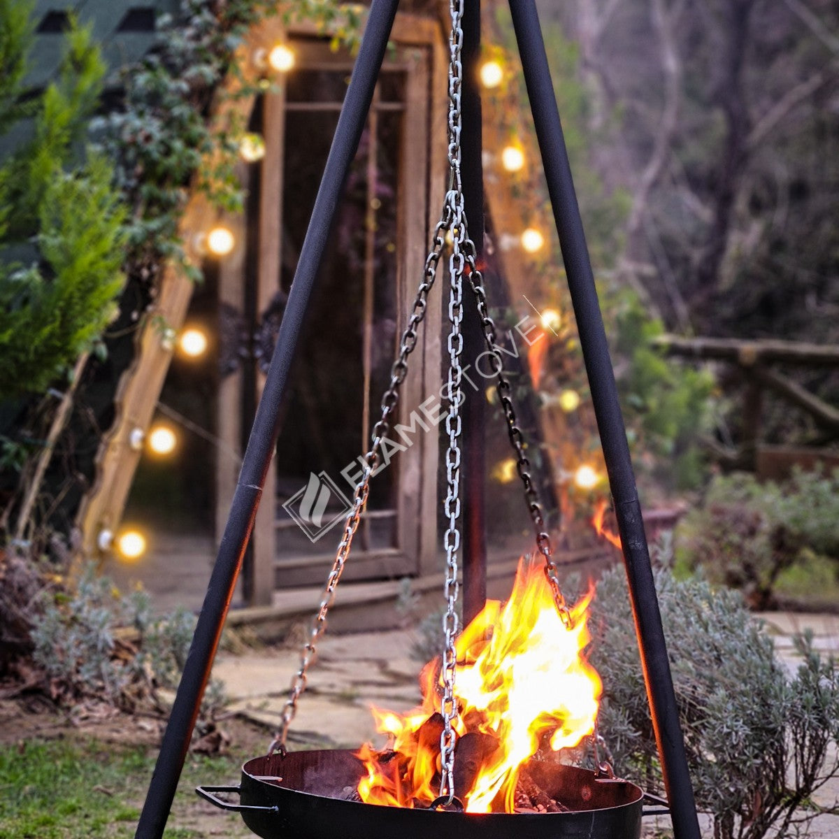 Night, Flame, fire pit | height 190 cm | 60 cm sub-grid | Grill Top 34 cm | 2.5 mm thick hair | portable design