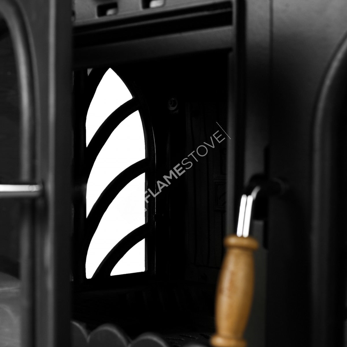 Horizontal palm Side Kuzineli 3-storey glass Stove Casting | high-efficiency Dual-Combustion Wood & coal stove, Schott Robax Glass, 15 kW + 2 Enamel Tray