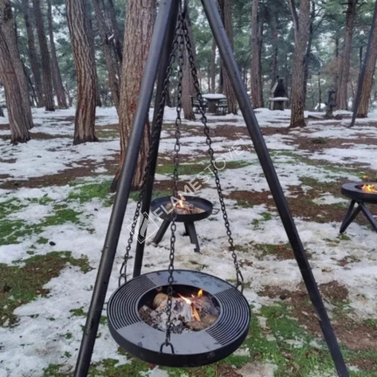 Night, Flame, fire pit | height 190 cm | 60 cm sub-grid | Grill Top 34 cm | 2.5 mm thick hair | portable design