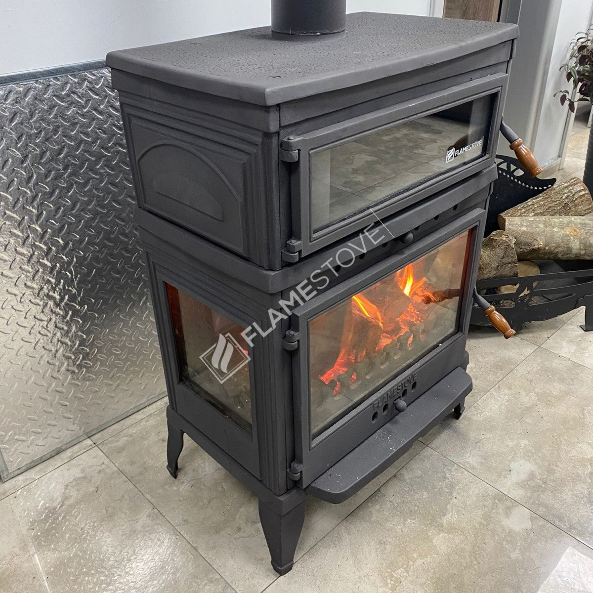 High Efficiency Wood & Coal Stove - Retro Lux Double-Fired Enamel Furnaces, Casting Body