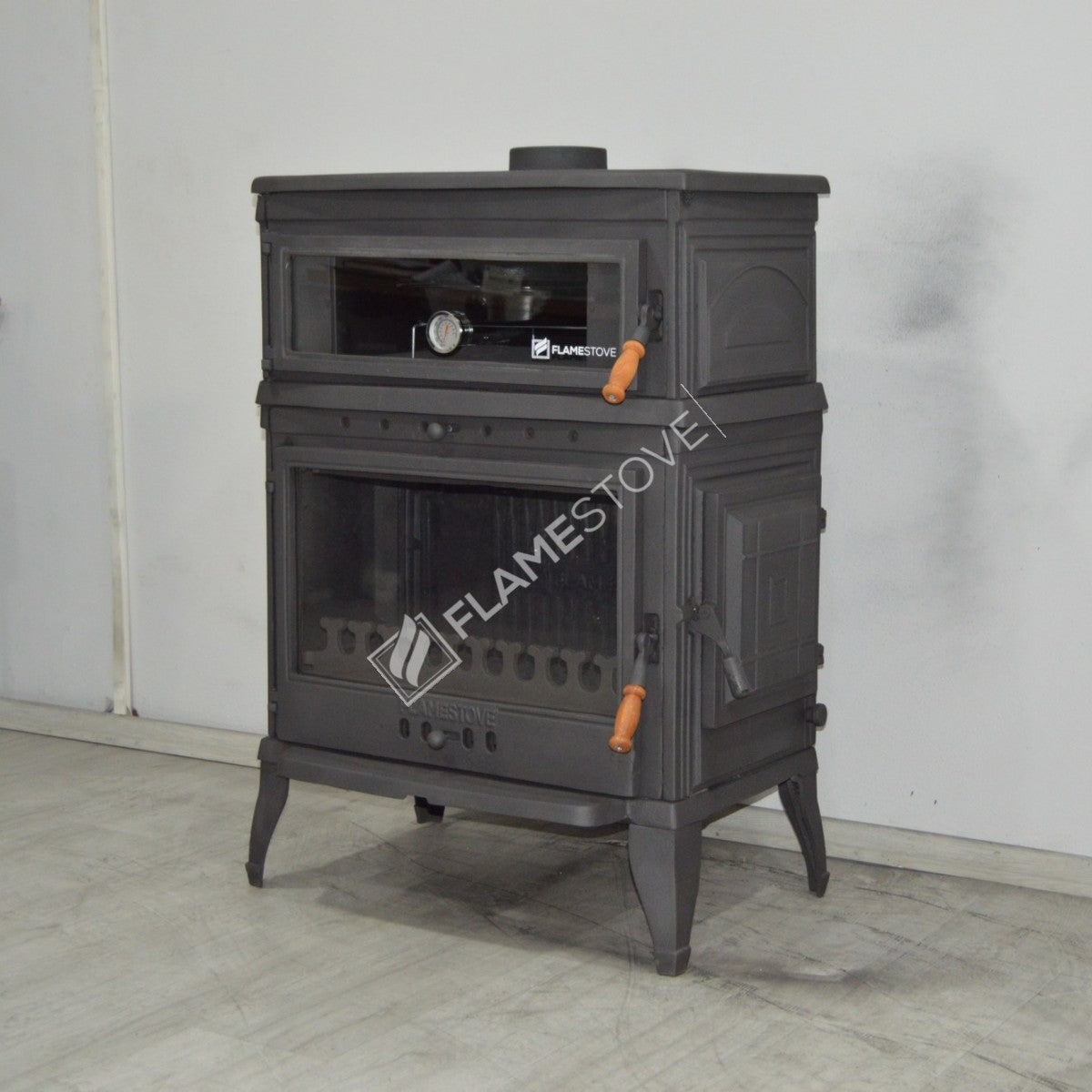 With upright stove stove, retro cast | high efficiency wood &amp; Coal Stove, Schott Robax Glass, oven thermostat, 13 kW