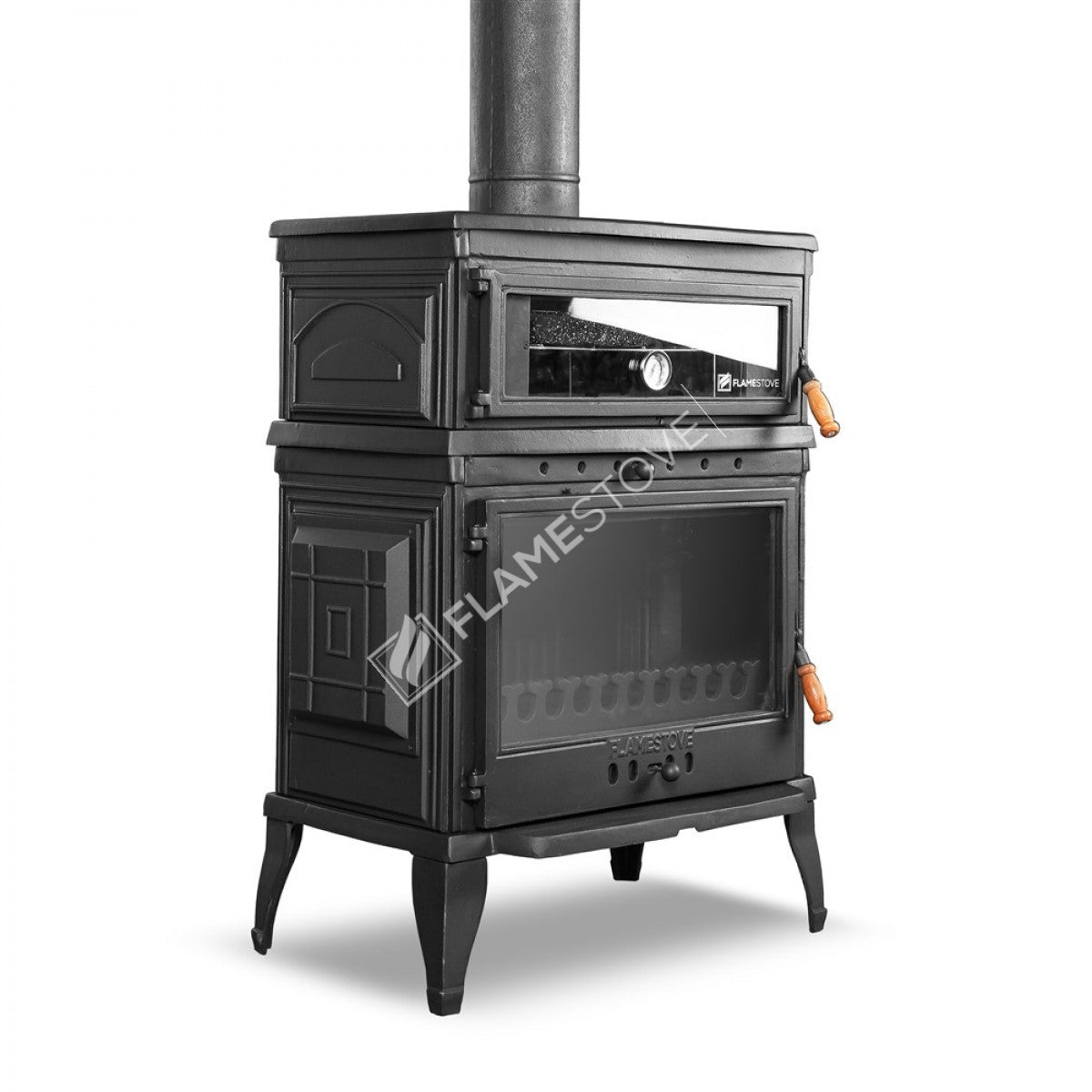 With upright stove stove, retro cast | high efficiency wood & Coal Stove, Schott Robax Glass, oven thermostat, 13 kW