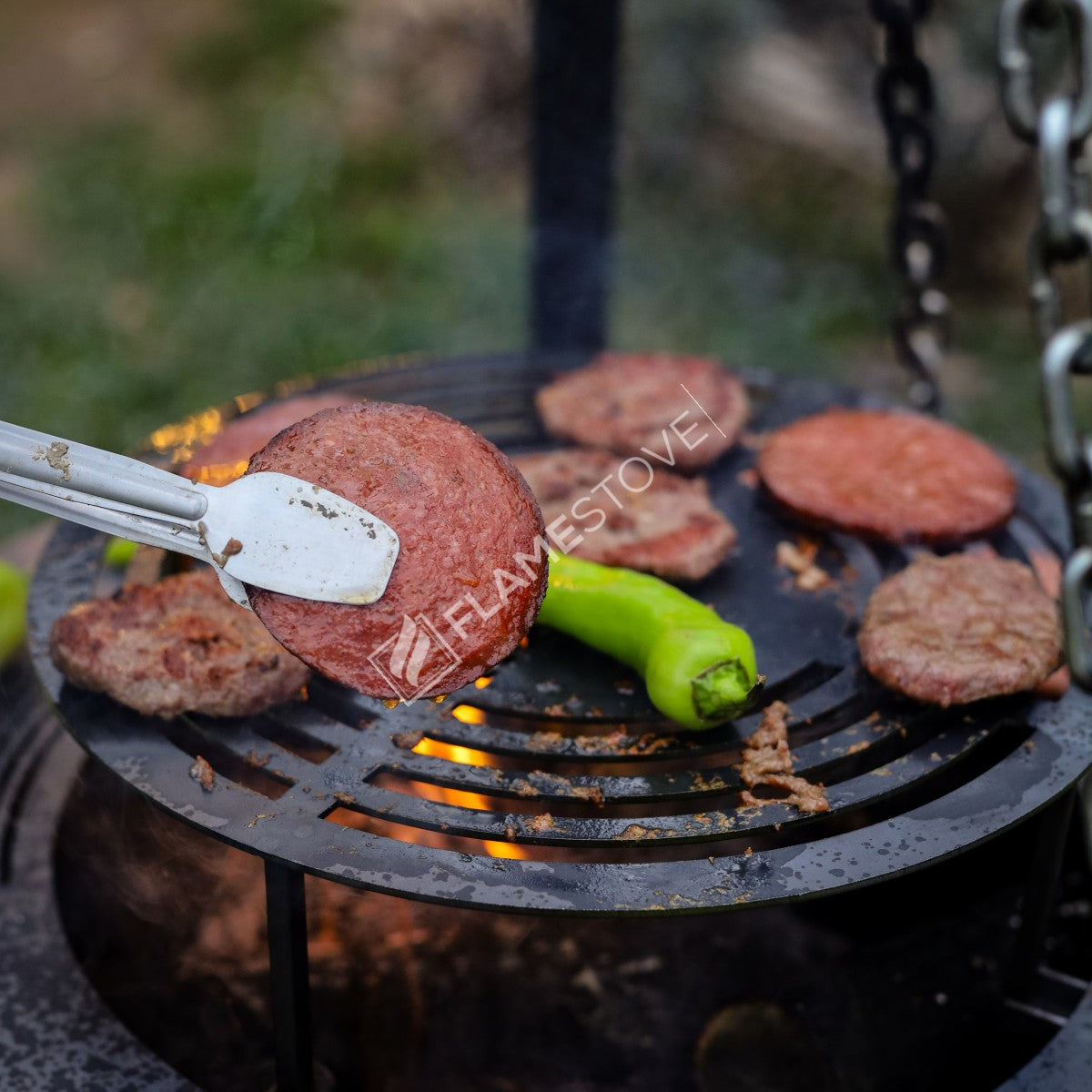 Night, Flame, fire pit | height 190 cm | 60 cm sub-grid | Grill Top 34 cm | 2.5 mm thick hair | portable design