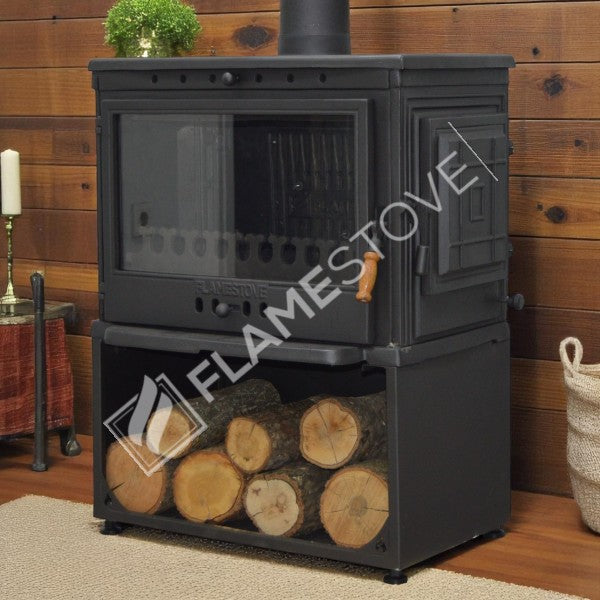 Retro style Stove Flame TBSP FS-10 kW high efficiency solid fuel stove cast 041YKST | Double clamshell design | German Schott glass robax