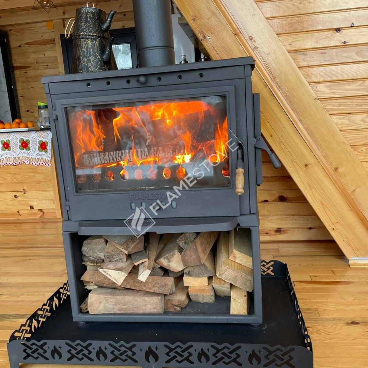 Retro Style Stove Odunluklu Lux 3 glass Casting | high efficiency Wood & coal stove, Schott Robax Glass, rear air Balance System, 9 kW