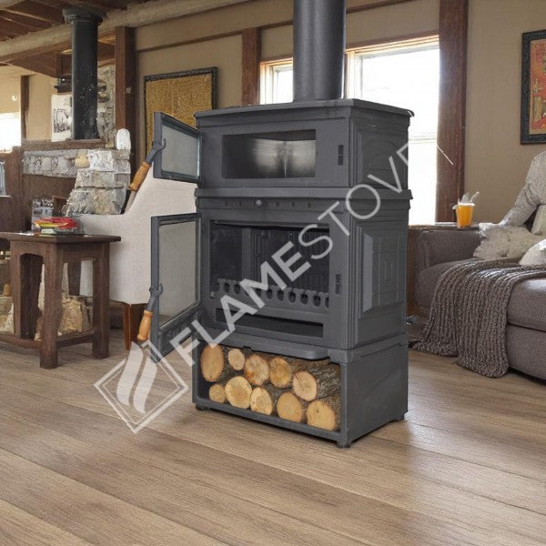 Retro Style Stove Odunluklu Casting Furnaces Upright | Double-Fired, Schott Robax Glass, oven thermostat, 13 kW