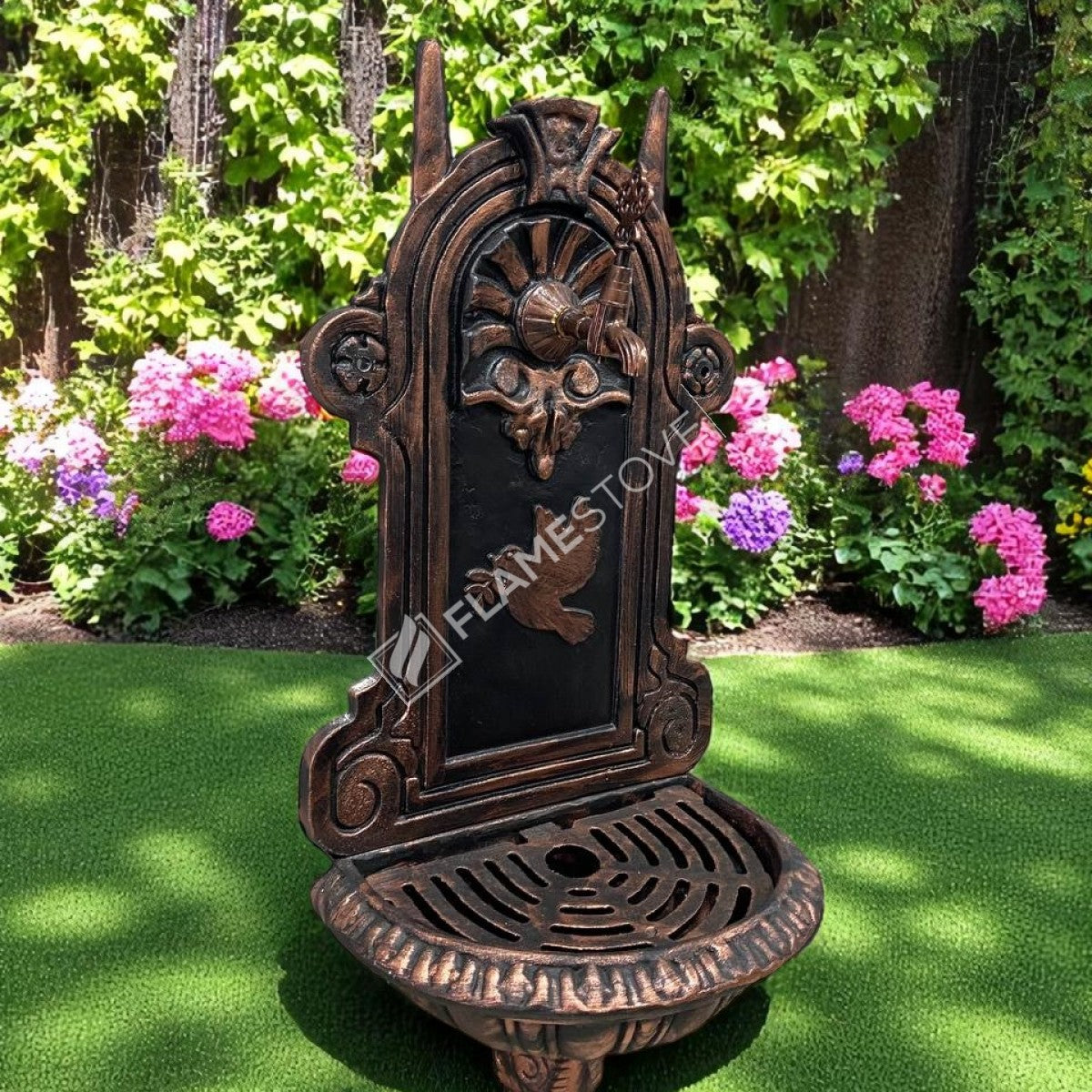 FlameStove FS-907 patterned aluminum Garden Fountain Bird
