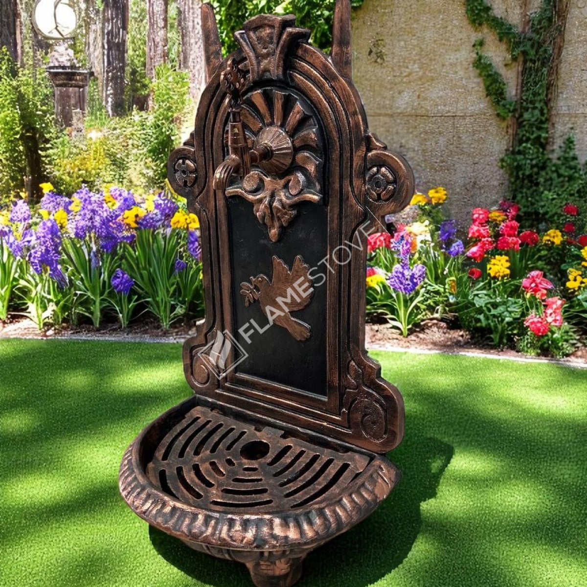FlameStove FS-907 patterned aluminum Garden Fountain Bird