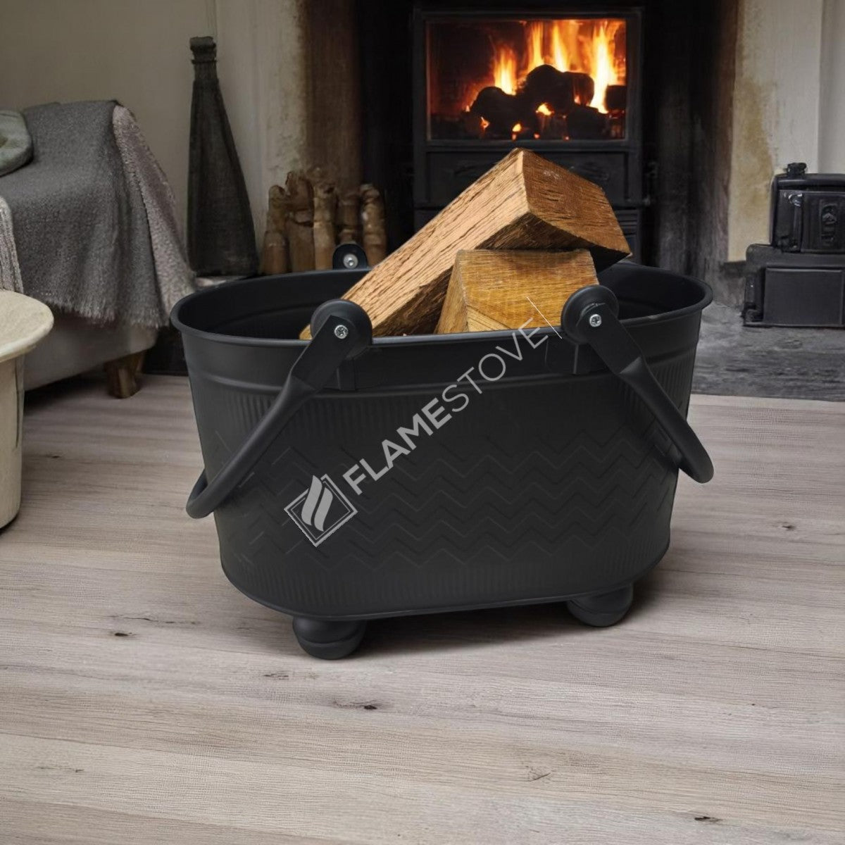 BALL ZIGZAG PRINTED FOOTED WOOD BUCKET