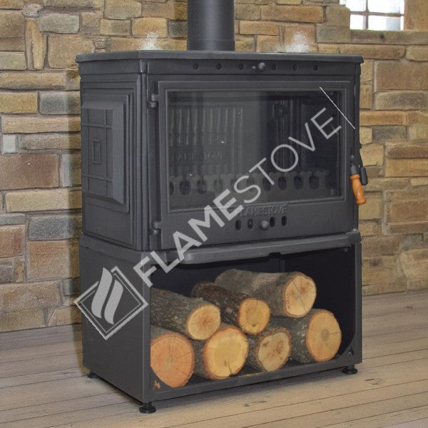 Retro style Stove Flame TBSP FS-10 kW high efficiency solid fuel stove cast 041YKST | Double clamshell design | German Schott glass robax