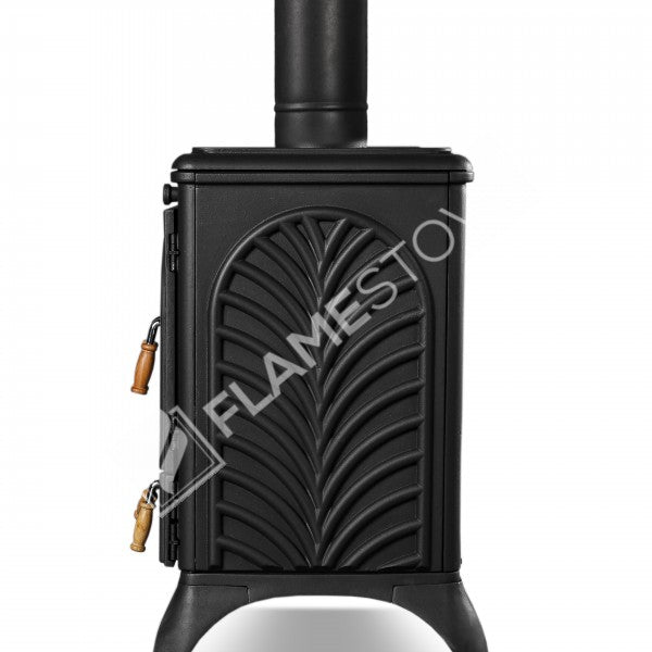 Horizontal palm Side Kuzineli 3-storey glass Stove Casting | high-efficiency Dual-Combustion Wood & coal stove, Schott Robax Glass, 15 kW + 2 Enamel Tray