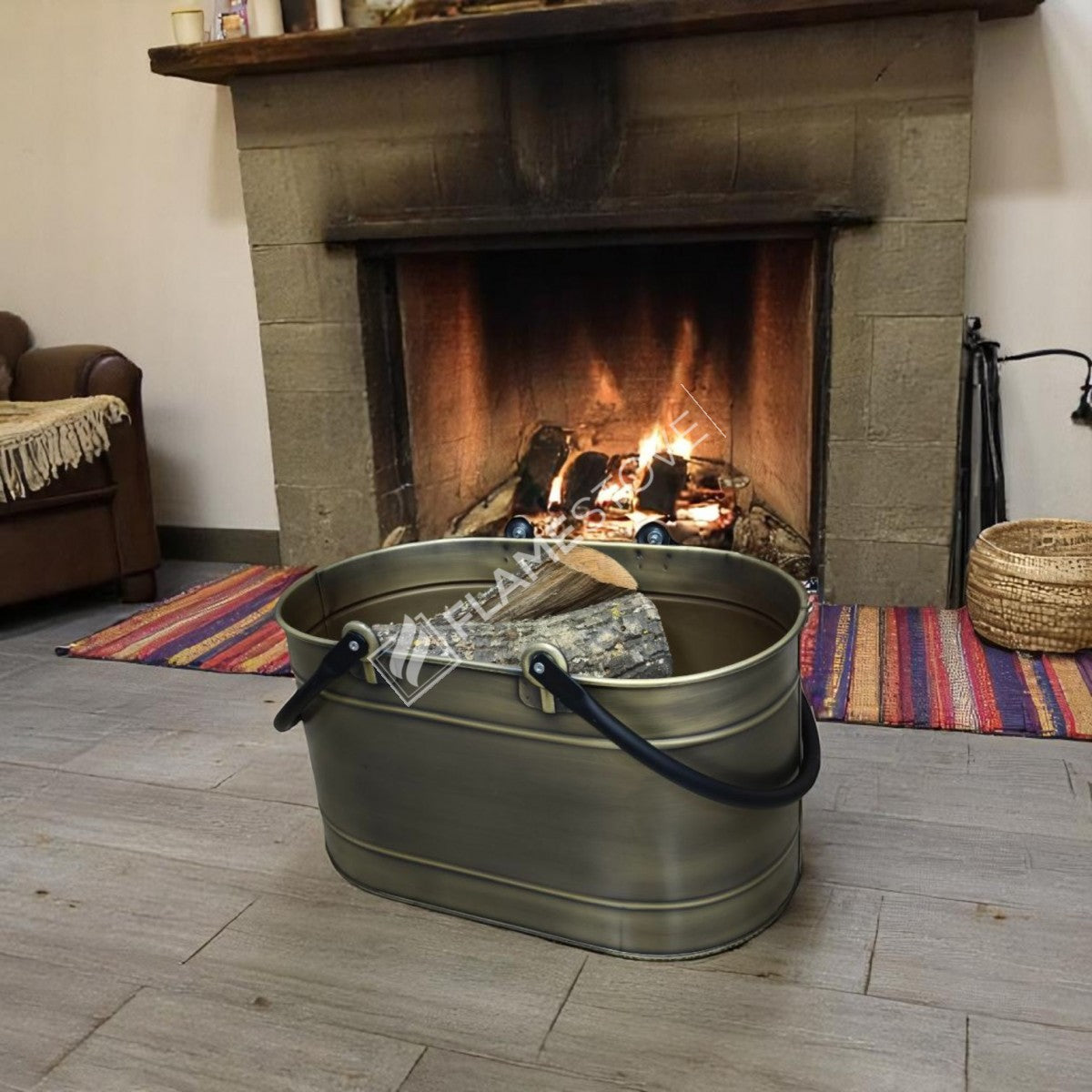 DOUBLE-HANDLE BUCKET OVAL GOLD WOOD - GOLD