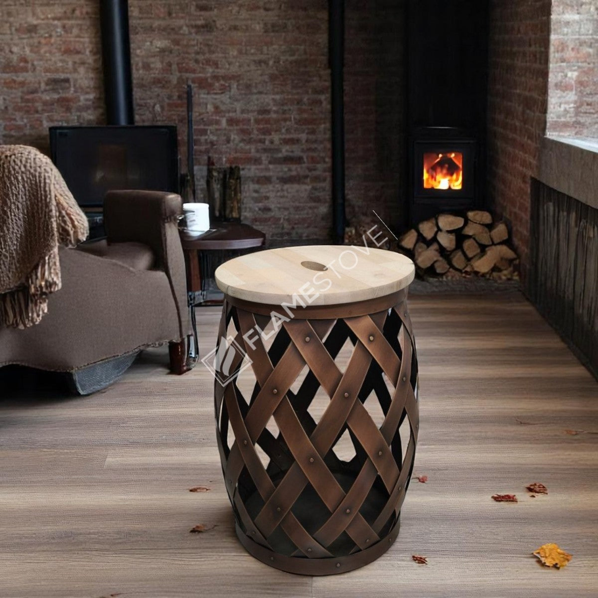 Wooden Indoor wood bucket mesh | aesthetic and functional Design | 35x35x52 cm