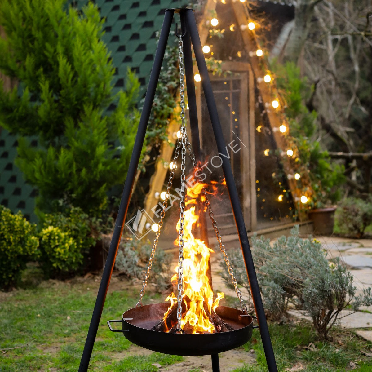 Night, Flame, fire pit | height 190 cm | 60 cm sub-grid | Grill Top 34 cm | 2.5 mm thick hair | portable design