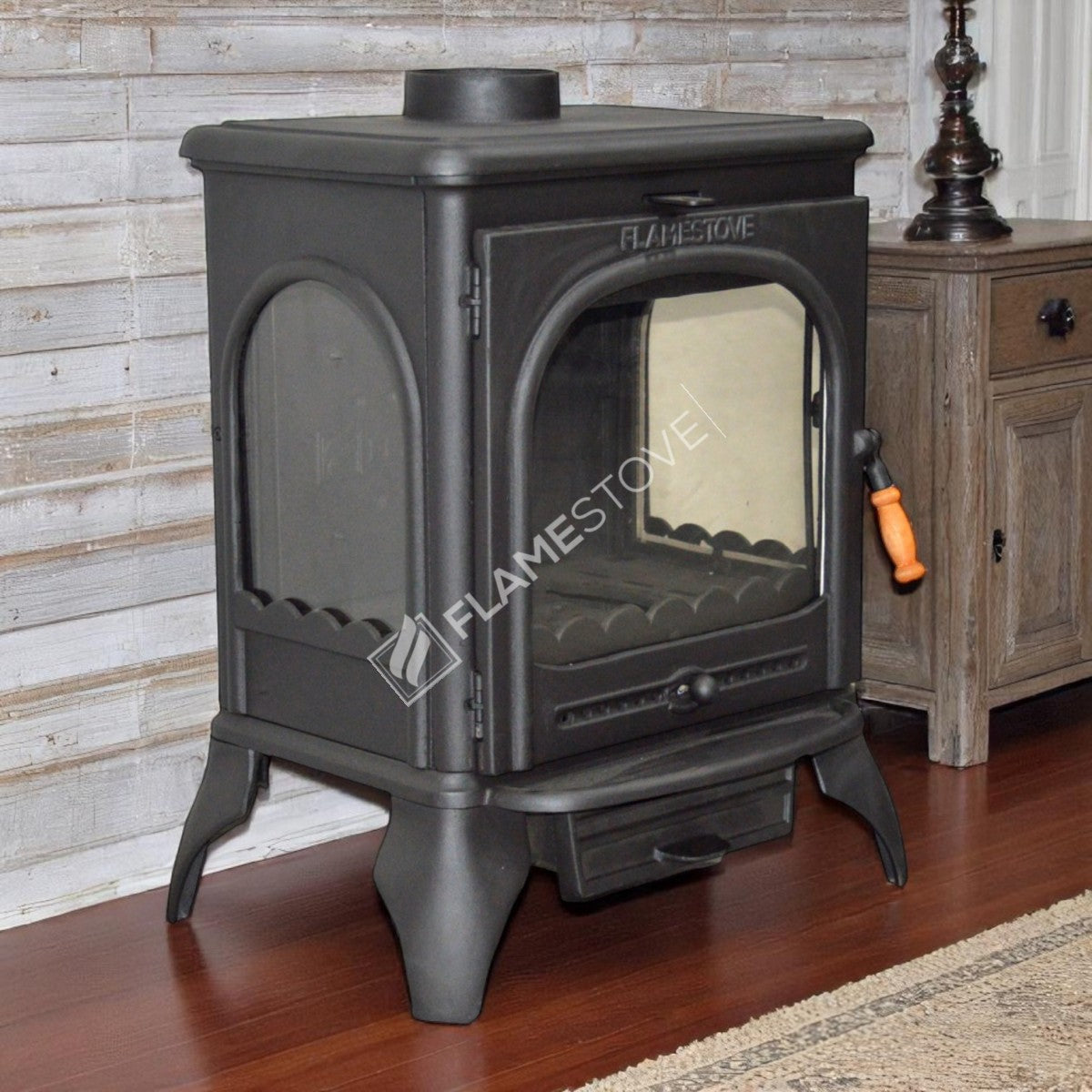 Lower the Lux 3 glass ashtray with high strength Casting Stove Modena | High Efficiency Wood & coal stove, Schott Robax Glass, shaking and an ash Discharge System 8 kW