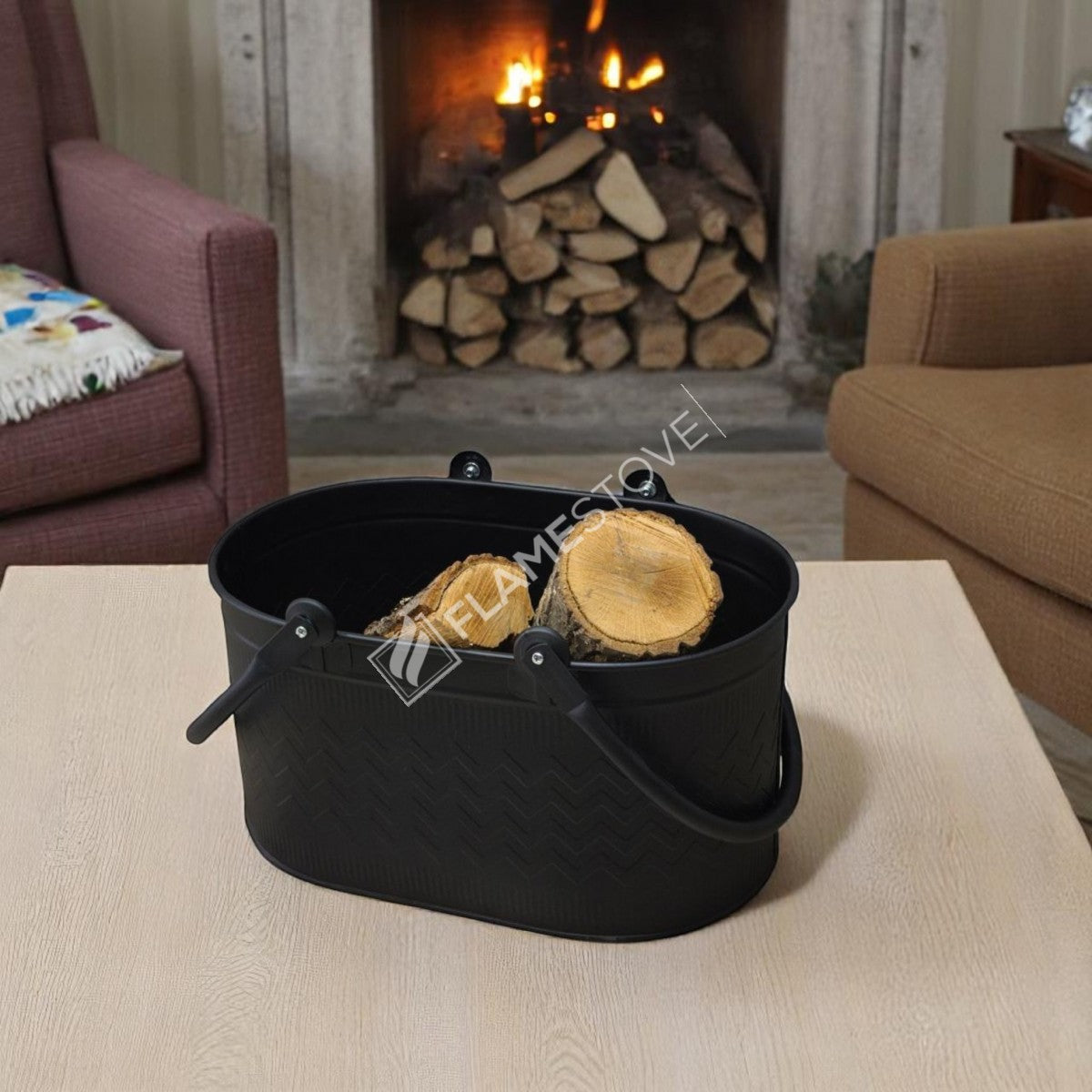 OVAL DOUBLE HANDLED BUCKET WOOD - MAT