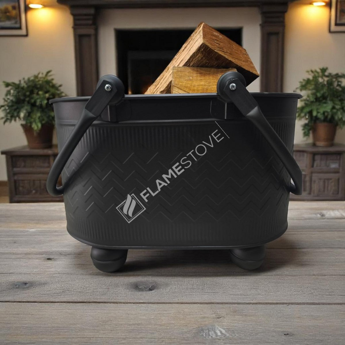 BALL ZIGZAG PRINTED FOOTED WOOD BUCKET