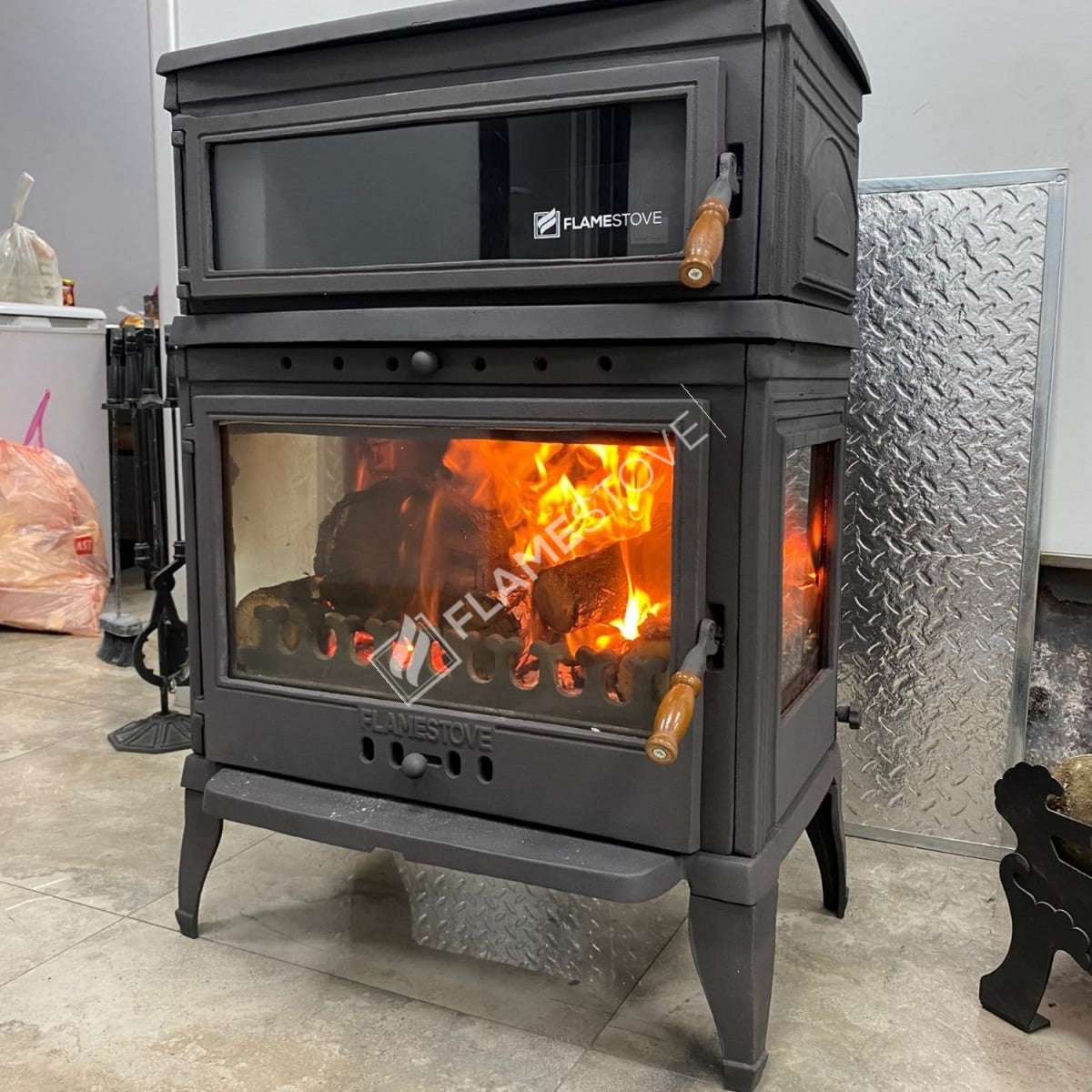 High Efficiency Wood & Coal Stove - Retro Lux Double-Fired Enamel Furnaces, Casting Body