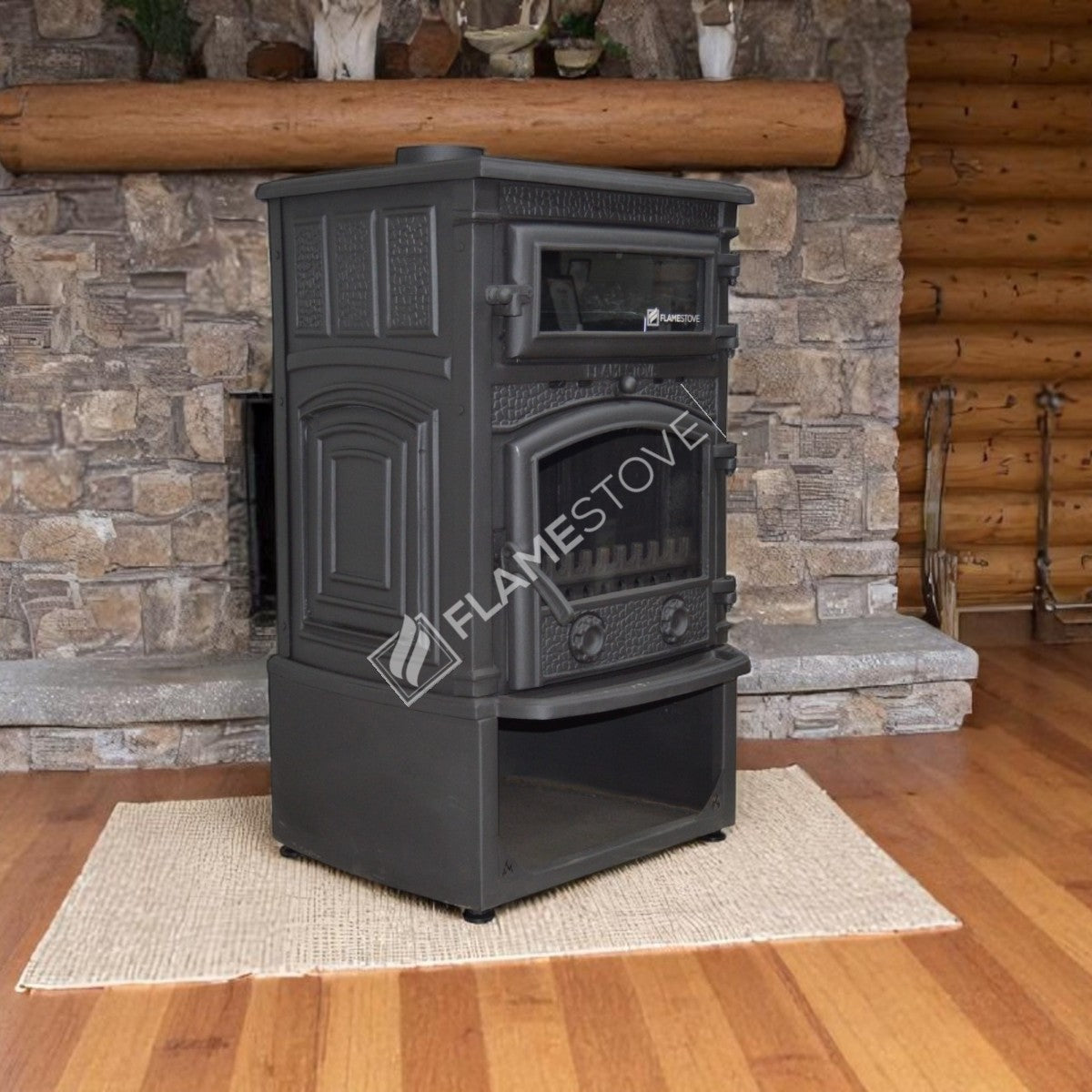 FLAME STOVE FS-casting furnaces 13ST Sirius Maxi Style Stoves | Wood &amp; coal-fired | Double combustion system | 15 kW power | high efficiency heating and cooking| Schott-Robax Glass | Wood &amp; coal-fired