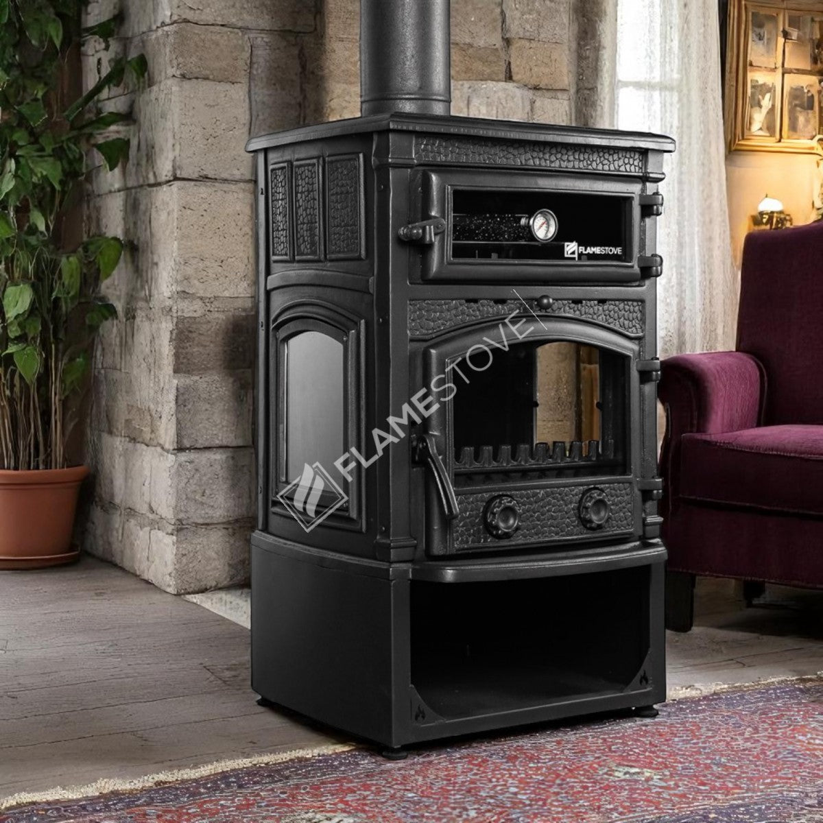 Sirius 4 tbsp style maxi odunluklu casting glass stove furnaces | high efficiency Wood & coal stove, Schott Robax glass, double-Fired, kW 18.21
