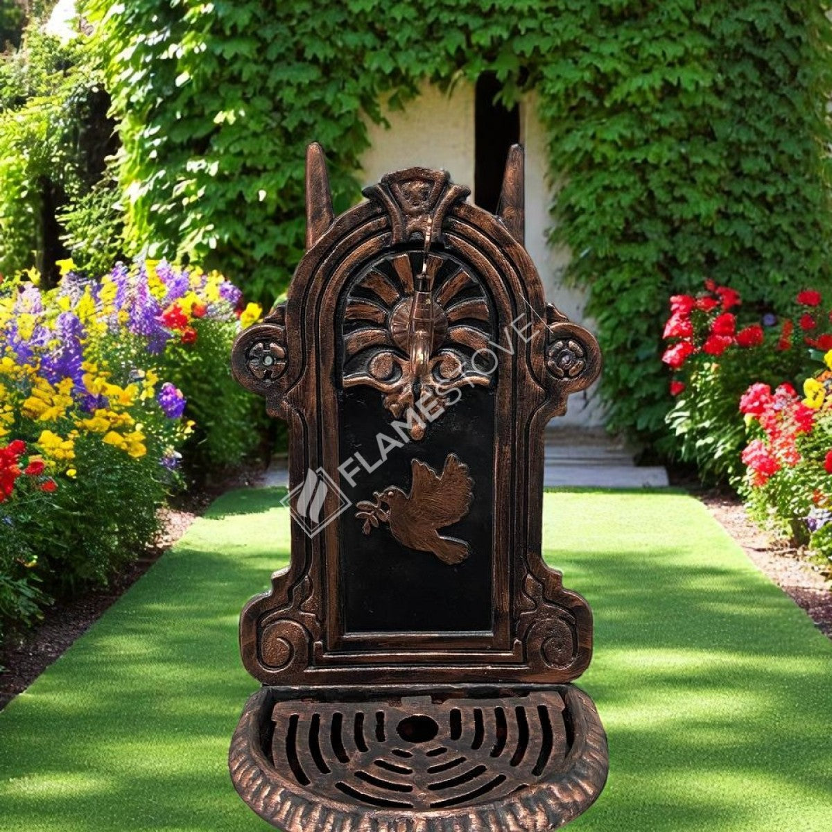 FlameStove FS-907 patterned aluminum Garden Fountain Bird