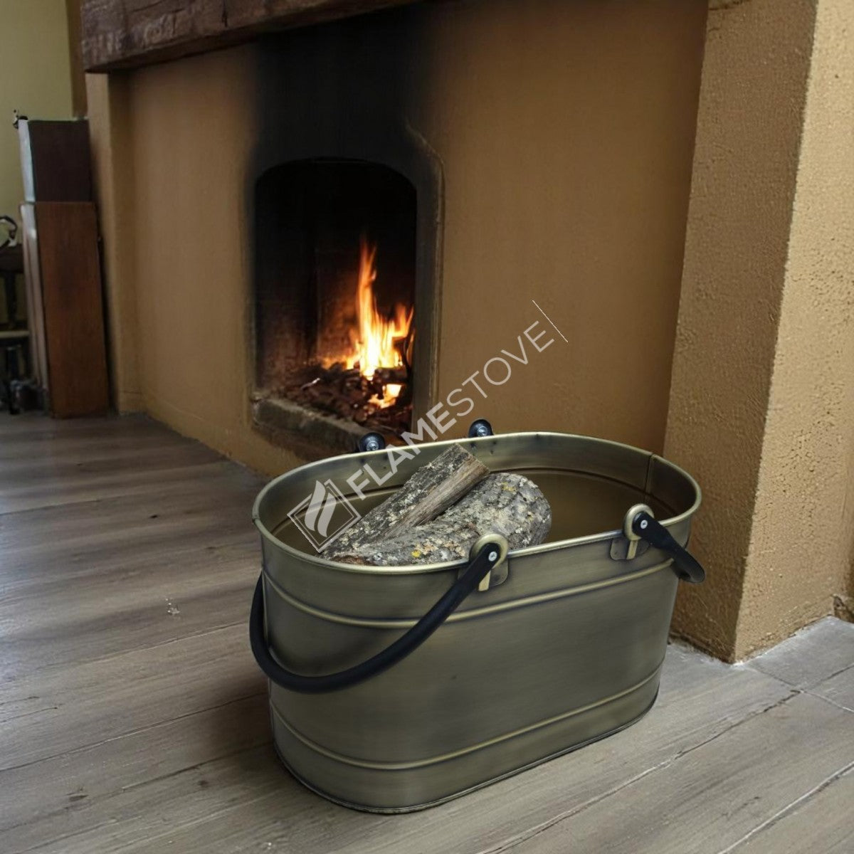 DOUBLE-HANDLE BUCKET OVAL GOLD WOOD - GOLD