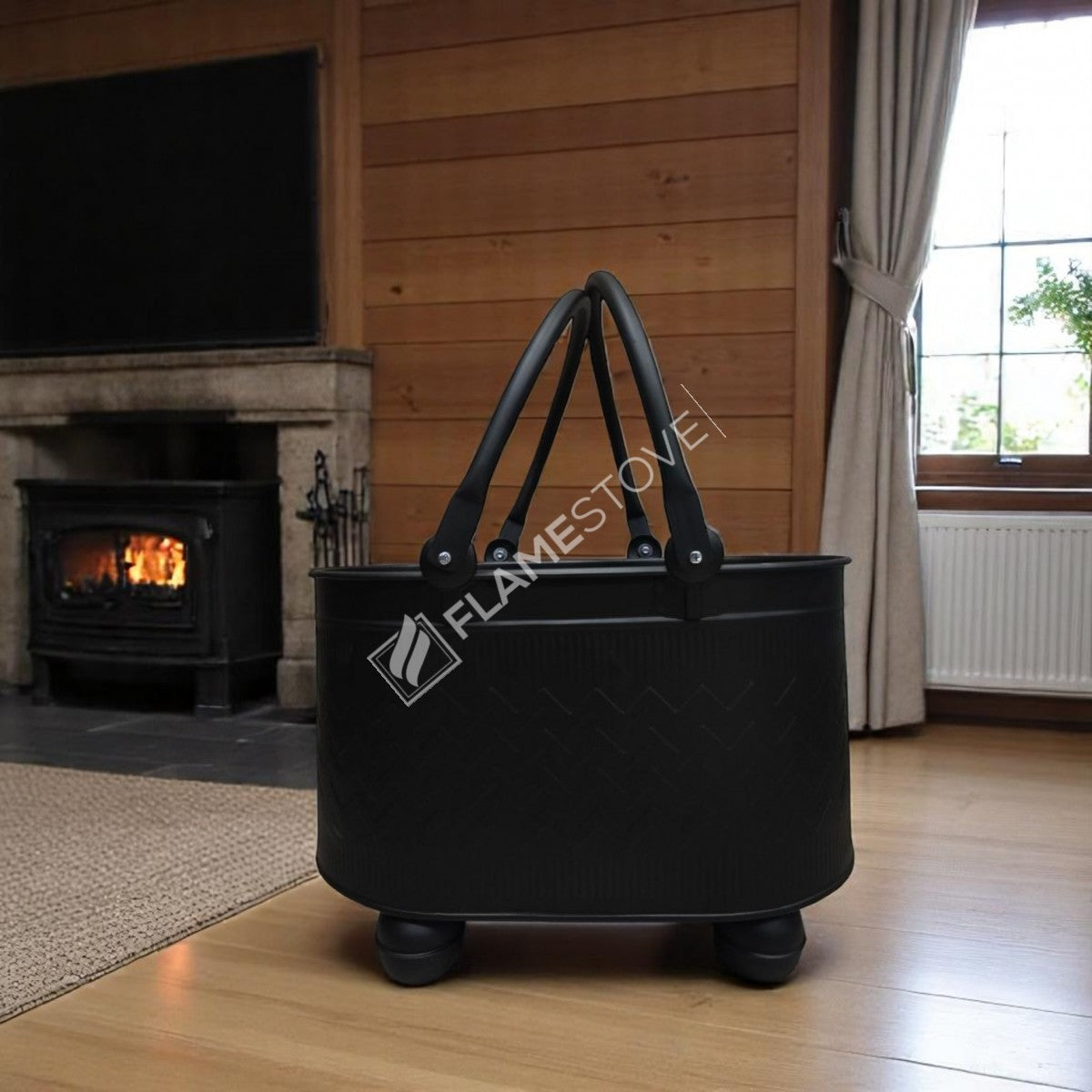 BALL ZIGZAG PRINTED FOOTED WOOD BUCKET