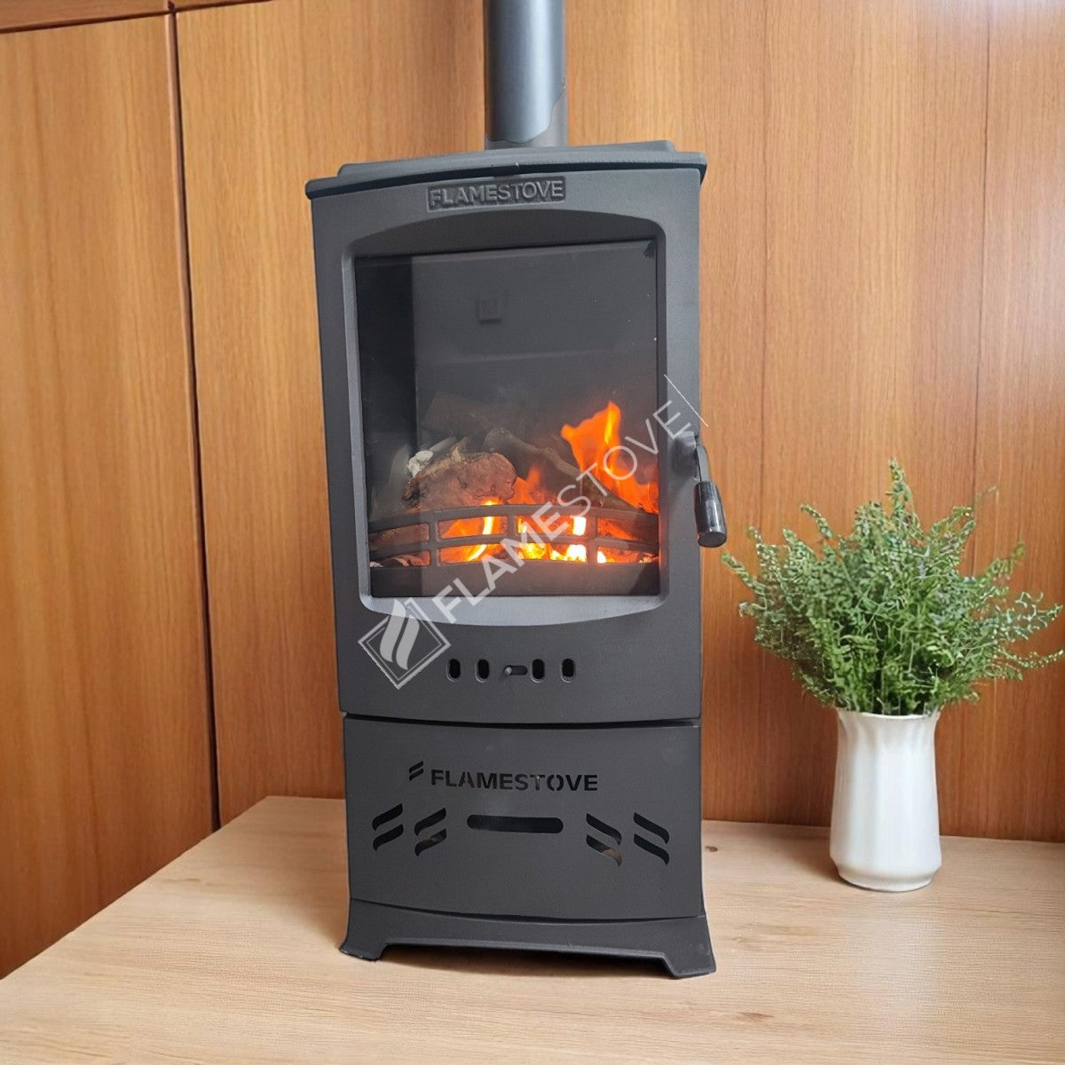 Lodi Stove Flame enameled cast Steel stove with internal reservoir | A double-fired, Schott Robax Glass, Odunluklu, 5 kW