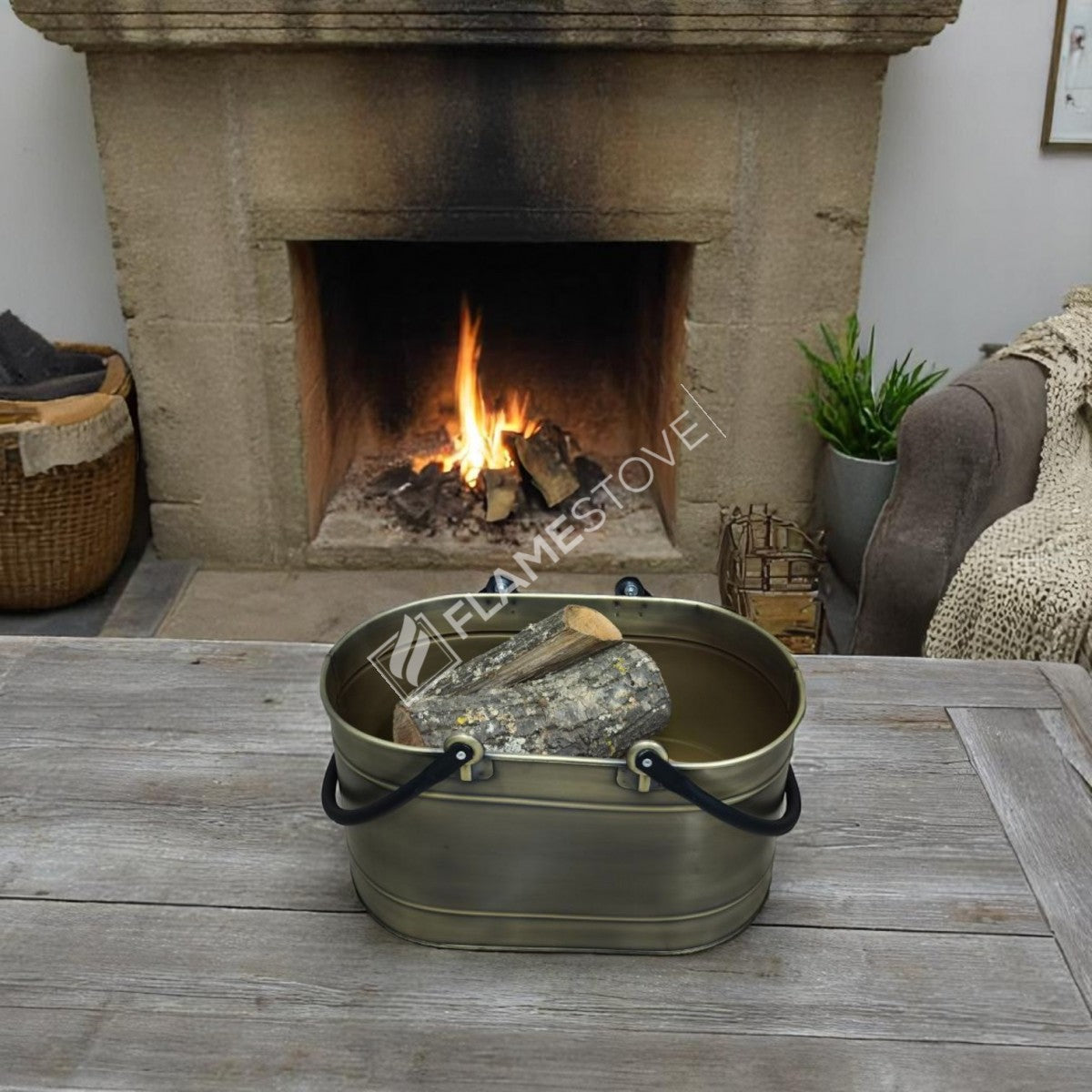 DOUBLE-HANDLE BUCKET OVAL GOLD WOOD - GOLD