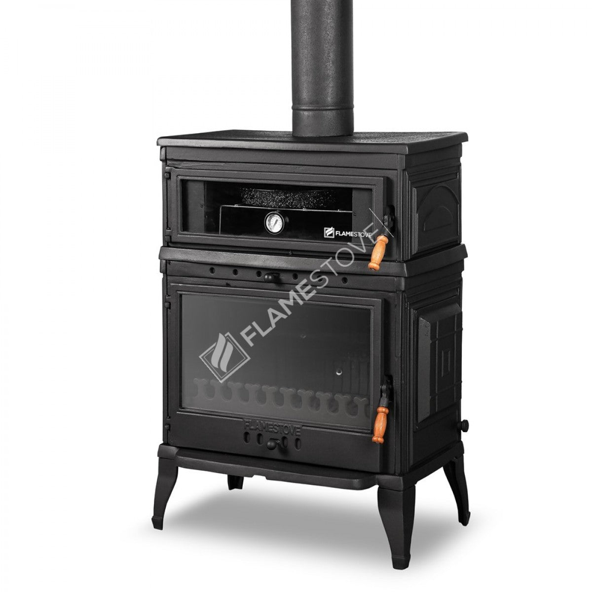 Retro Classic Upright Stove With Stove Cast | High Efficiency Wood &amp; Coal Stove, Schott Robax Glass, Oven Thermostat,
