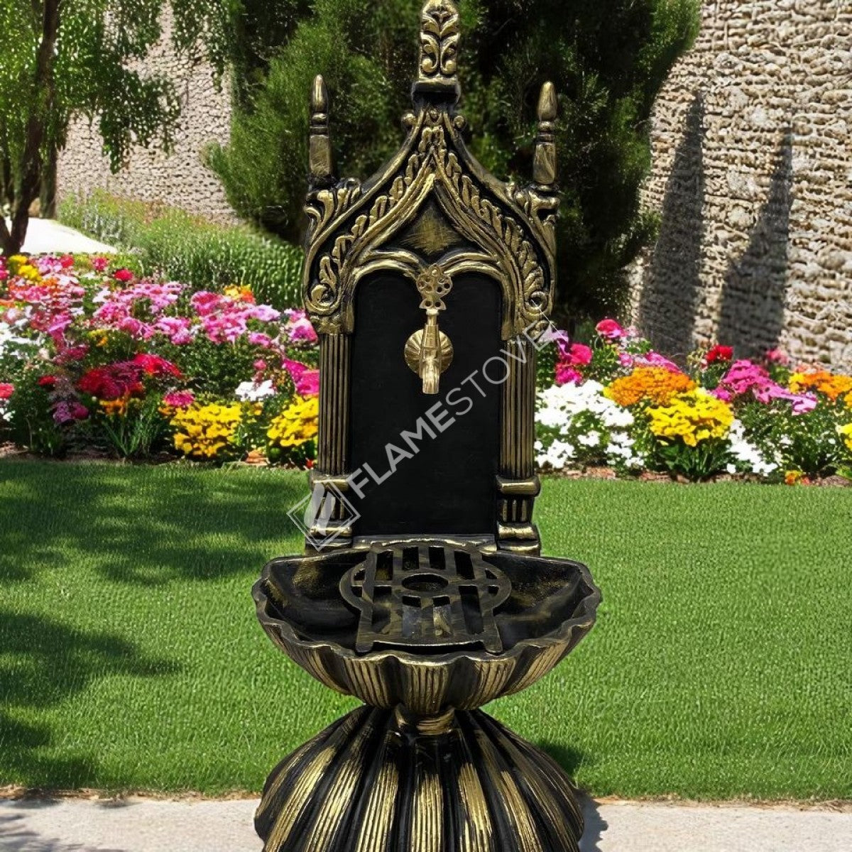Flame Stove FS-905 Mussels Gold Aluminum Garden Fountain - Sparkly Aesthetics and elegant exterior!