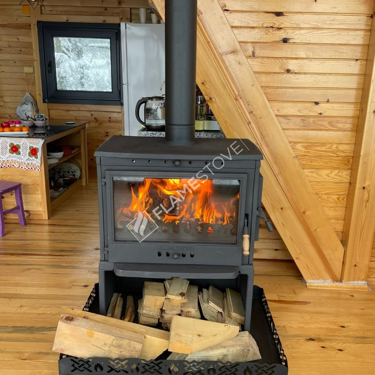 Retro Style Stove Odunluklu Lux 3 glass Casting | high efficiency Wood & coal stove, Schott Robax Glass, rear air Balance System, 9 kW
