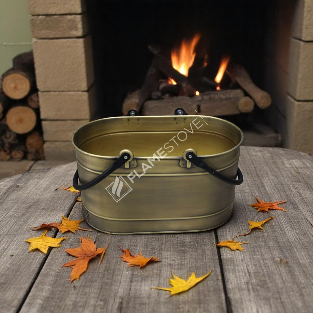 DOUBLE-HANDLE BUCKET OVAL GOLD WOOD - GOLD