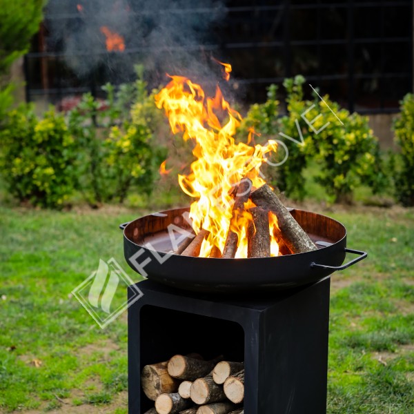 A fire pit flame cook | 60 cm diameter | 2.5 mm material st37 | Deep Reservoir | High-Capacity Wood