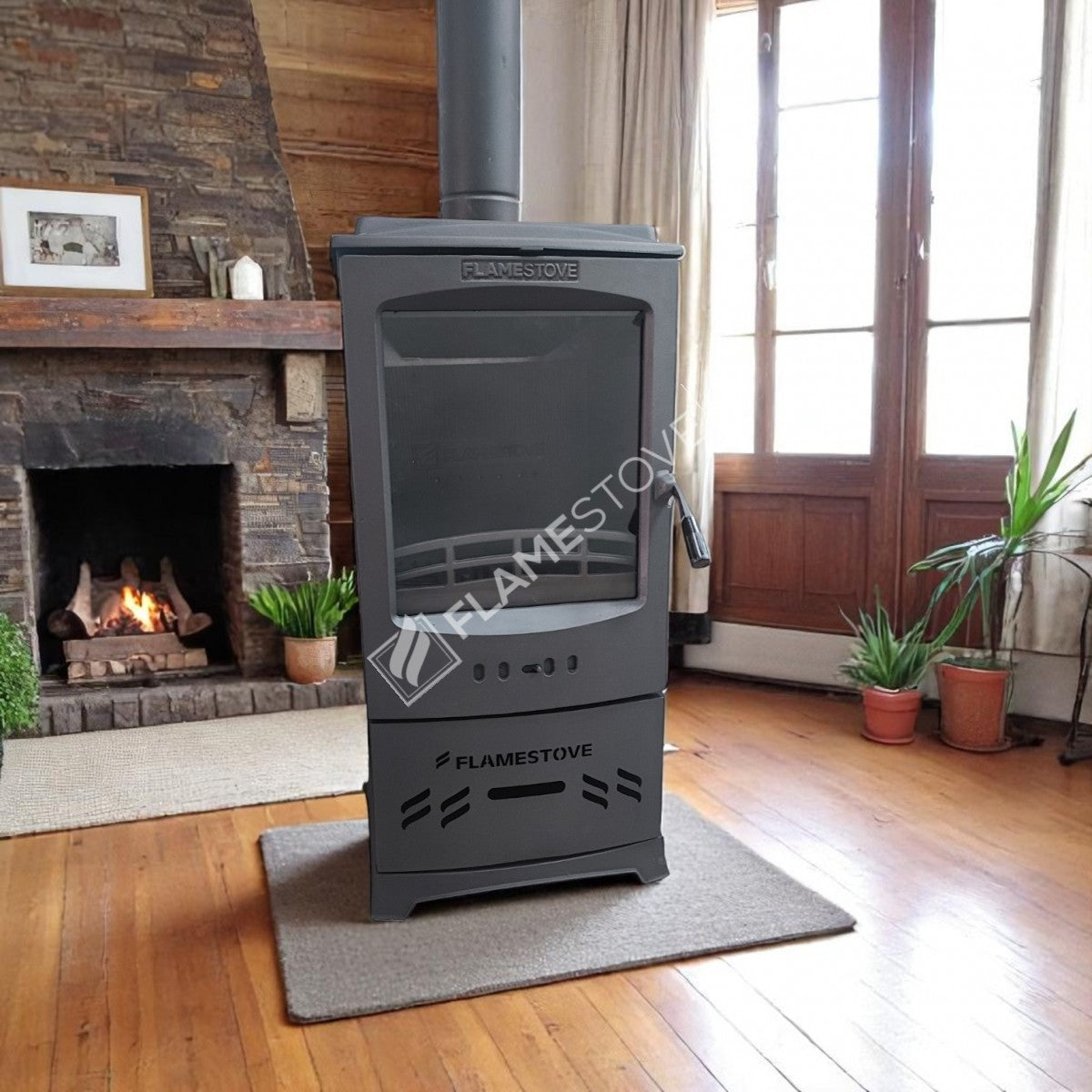 Lodi Stove Flame enameled cast Steel stove with internal reservoir | A double-fired, Schott Robax Glass, Odunluklu, 5 kW