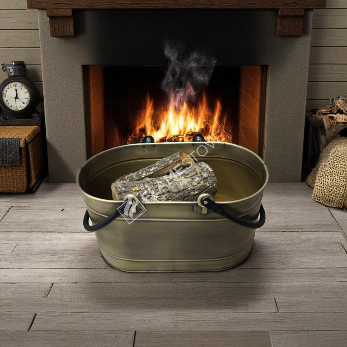 DOUBLE-HANDLE BUCKET OVAL GOLD WOOD - GOLD