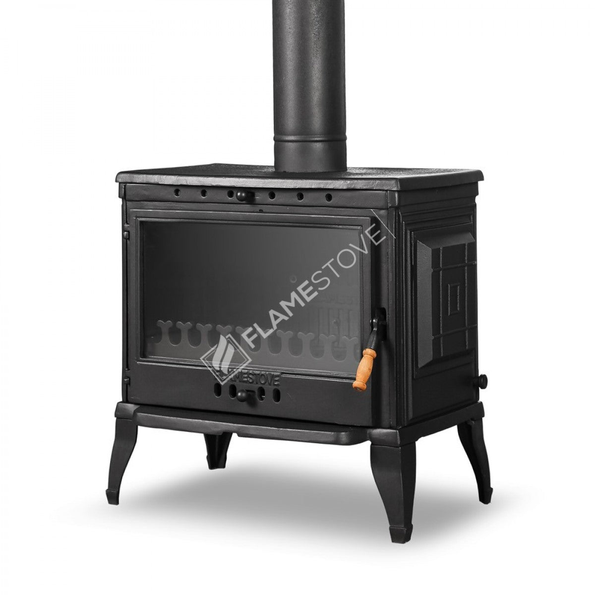 Retro, classic, all Cast Stove | high efficiency wood & Coal Stove, Schott Robax Glass, rear air Balance System, 10 kW