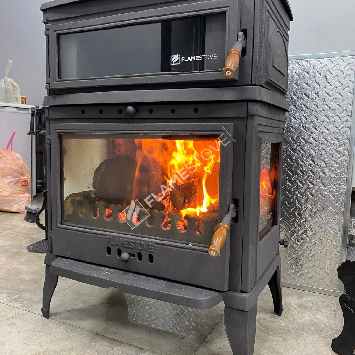 High Efficiency Wood & Coal Stove - Retro Lux Double-Fired Enamel Furnaces, Casting Body